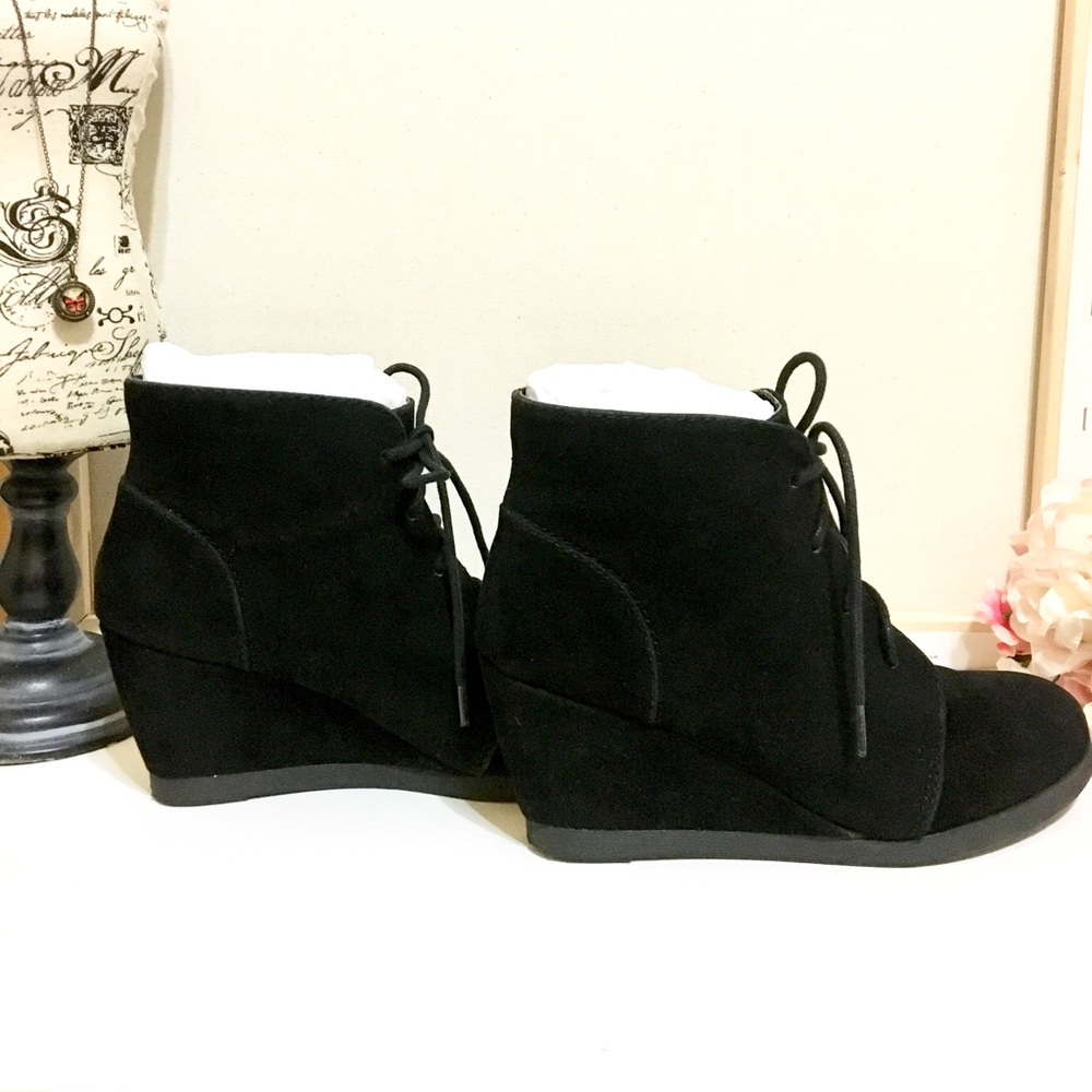 2 Inch Black wedge booties
